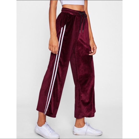 Striped Tape Side Velvet Wide Leg Pants - Picture 2 of 3